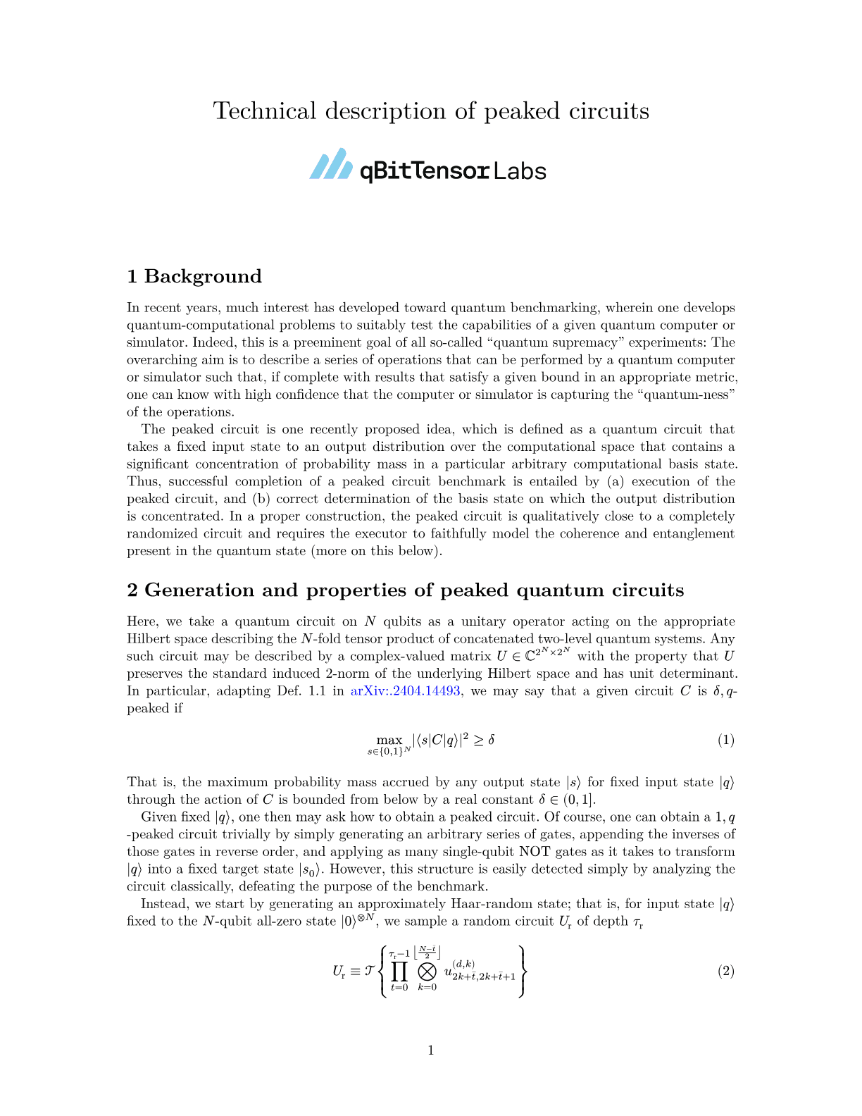 Challenge 1: Peaked Circuits — Provable Quantum Advantage